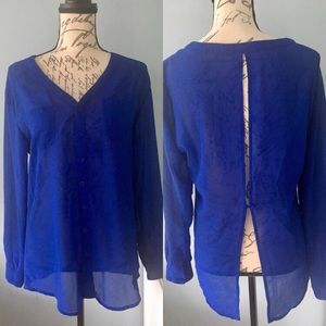 ❗️SALE❗️ LF Royal Blue Open Back Sheer Button Down Blouse